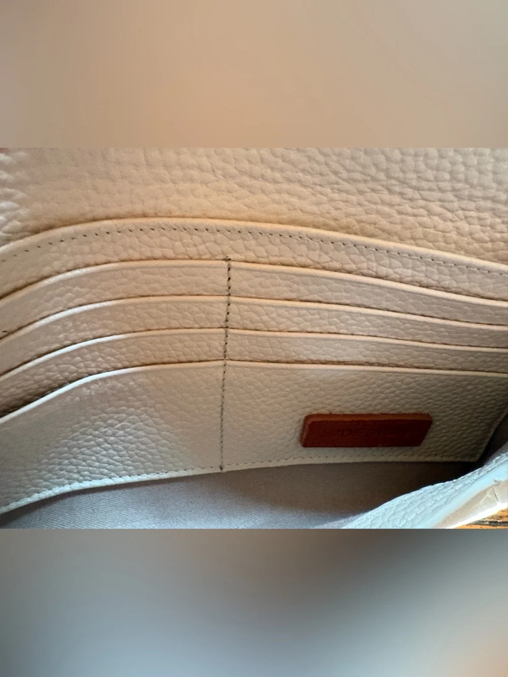 Cream Floral Design Envelope Clutch Leather Wallet